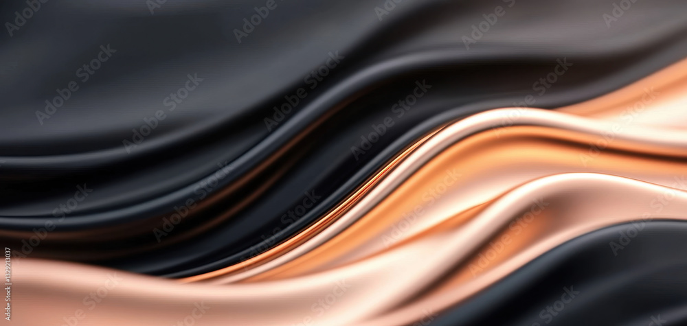 Poster sleek metallic layers in dark tones create moody, abstract design. smooth curves and reflections evo