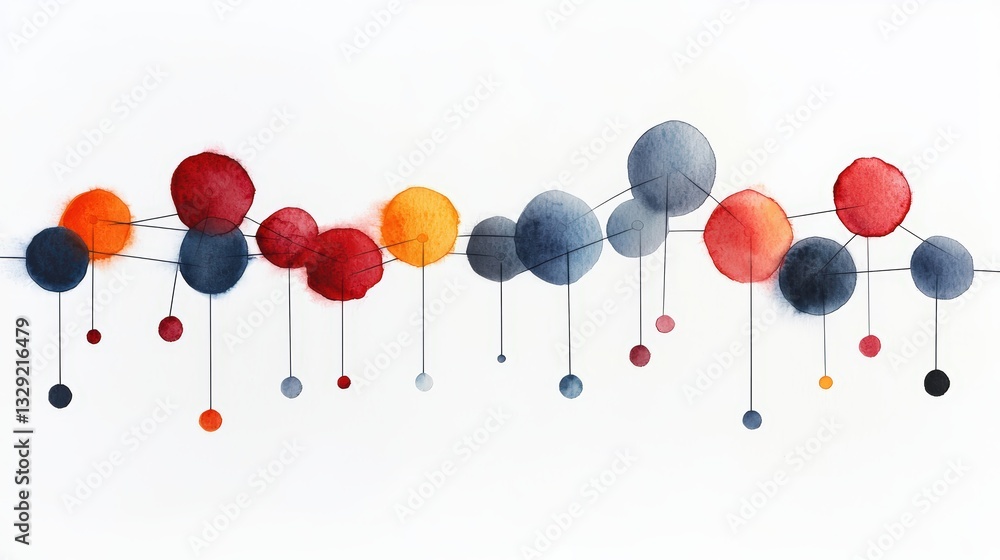 Poster abstract watercolor design featuring colorful circular shapes on a minimalist background for a moder