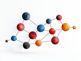 Obraz premium Abstract molecular structure with colorful spheres and connecting lines, ideal for scientific, educational, or artistic themes.
