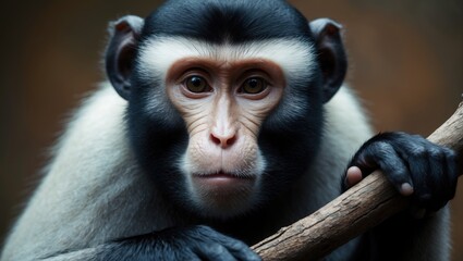 White-faced Saki monkey - Pithecia pithecia close-up. Saki monkey close-up.