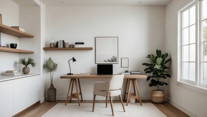 Modern home office design featuring minimalist furniture and natural light for a productive workspace atmosphere
