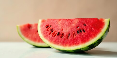 Juicy watermelon, vibrant red flesh, black seeds , plant, summertime, nature