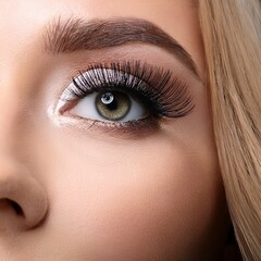 Obraz premium Generated image Female eyes with extremely long eyelashes and black liner makeup, Perfect shape make-up