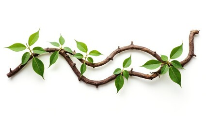 Twisted large jungle vines featuring leaves of wild morning glory liana plant on a white background, clipping path included.