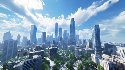Obraz premium Corporate skyline with dramatic cloud formations high resolution picture