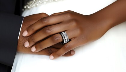 Close Up of Intertwined Hands Wearing Wedding Rings