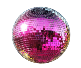 Shiny pink disco ball glowing under bright lights