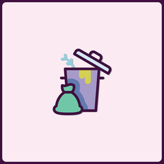 Vector Icon of Garbage Can and Trash Bag with Simple Design Style