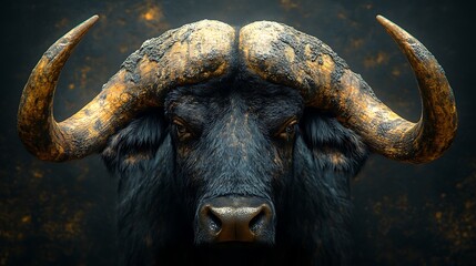 Naklejka premium Close-Up Buffalo Fierce Gaze Powerful Horns Symbol Strength Wildlife Beauty Photo
