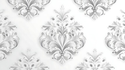 Elegant White Floral Pattern on Light Gray Background, Elegant white floral pattern with intricate details on a light gray background