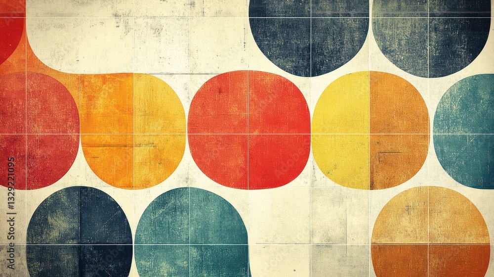 Poster abstract colorful circles pattern on textured background.