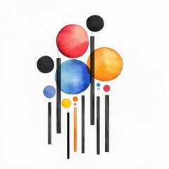 Abstract watercolor art featuring colorful circles and vertical lines, adding a modern touch to any design.
