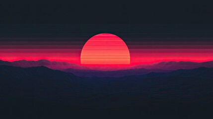 Retro Sunset Over Mountainscape.