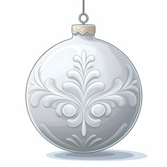 Fototapeta premium An Elegant, Pearlescent Christmas Ornament Hangs Delicately, Soft Light, Simple Background