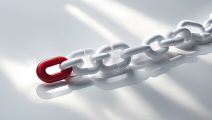 White plastic chain with a single link colored red.