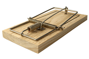 A classic wooden mousetrap with a light-colored wooden base, showcasing natural grain textures.