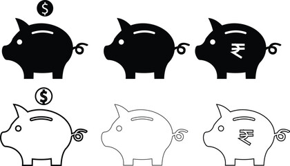 piggy bank icon set vector design template elements, saving concept. business concepts. family concept, investment business icons. isolated on transparent background, used for mobile apps, web page