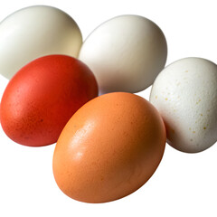 three eggs on white background