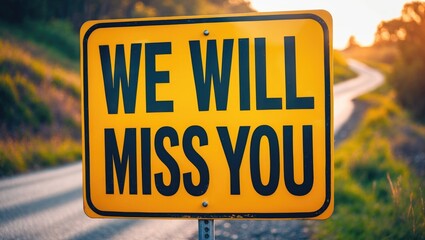 Message expressing "We will miss you" displayed on a sign. Conceptual symbol of "We will miss you." Copy space available.