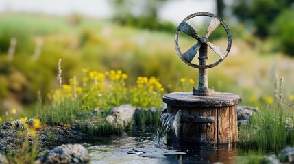 Obraz premium Rustic Water Pump for Spring Landscape.