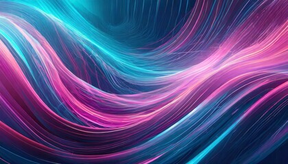 Dynamic abstract background, light trails in neon pink to blue hues, technology, waves, modern, futuristic.