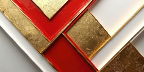 Fototapeta premium An elegant abstract design featuring geometric shapes in rich red and gold tones, creating a luxurious and sophisticated visual effect, perfect for upscale design projects.