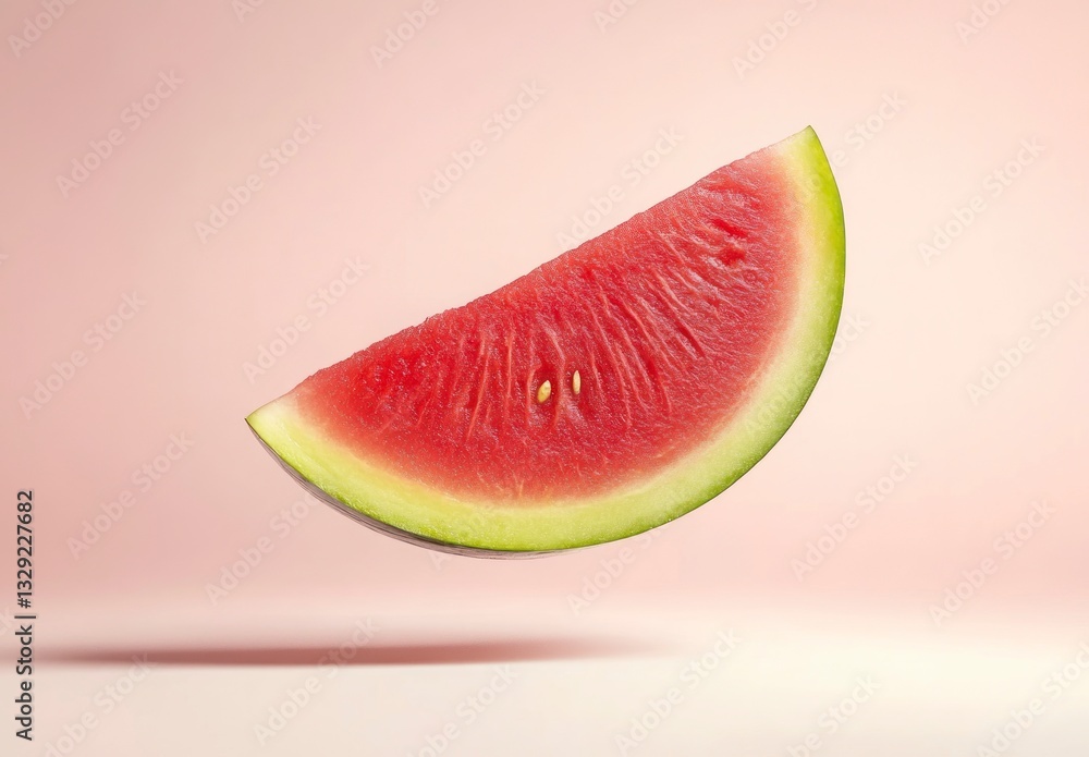 Poster floating watermelon slice appetizing refreshment isolated on soft pink background