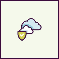 Illustration Icon of Shield Protecting Clouds, Data Protection Concept