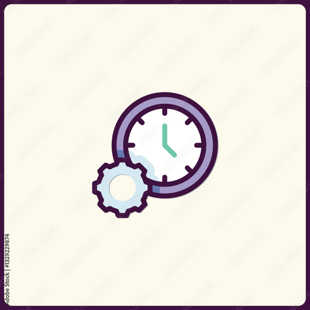 Aufkleber clock and gear icon representing time management and efficiency