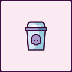 Charming cartoon coffee cup icon adorned with skull, a playful touch
