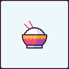 Stylized Bowl of Rice with Chopsticks Graphic Icon for Cuisine Concepts
