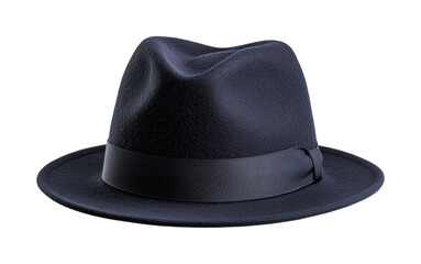 Classic black fedora hat with ribbon on black background, cut out