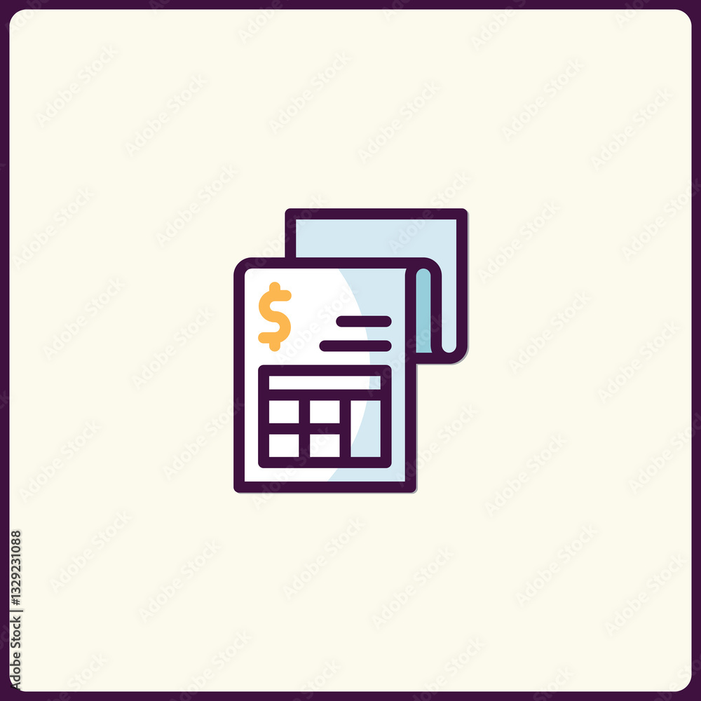 Poster simple financial report symbol with dollar sign and tabular data, isolated