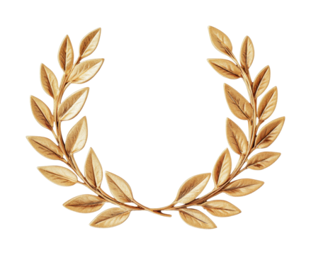Golden laurel wreath with detailed leaves on black background, cut out