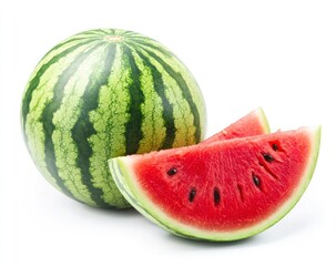 Fresh Watermelon and Slices on White Background Summer Fruit Refreshment