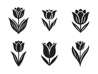 Fototapeta premium stylized black tulip silhouettes against a white background