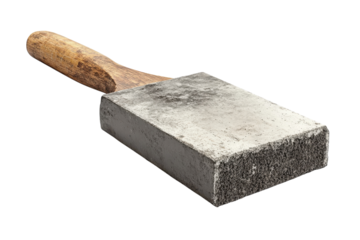 A Weathered Concrete Block With A Worn Wooden Handle, A Relic Of Times Passage, Showcasing Rustic Charm And Aged Texture Against A Stark Isolated on Transparent Background