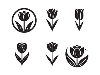 Fototapeta premium stylized black tulip silhouettes against a white background