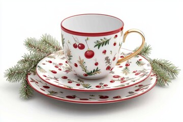 Fototapeta premium 3D Festive Dinnerware Isolated and White Background
