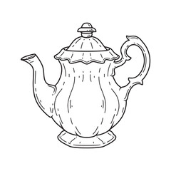 Teapot. Black and white vector illustration in doodle style.