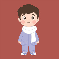 Cute boy wearing winter clothes. Vector illustration in cartoon style.