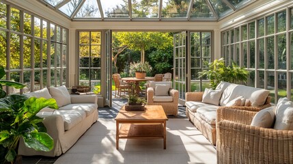Obraz premium Conservatory Interior with Garden View