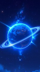 Obraz premium Vast universe blue curve and glowing asteroid illustration poster background