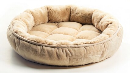 White plush round pet bed, offering a vintage vibe and cozy comfort for your furry friend.