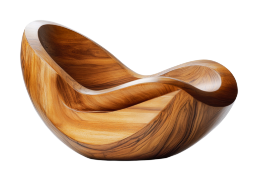 Artistic wooden chair with smooth curves and natural grain design, cut out