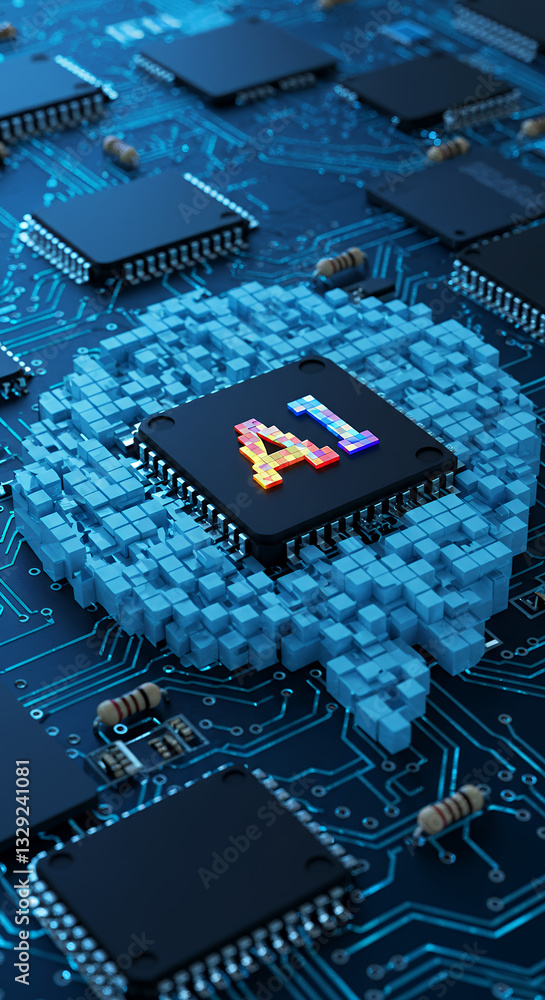 Aufkleber ai chip: digital brainpower, circuit board art. neural networks, machine learning, & artificial inte