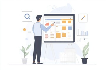 Business event planning, calendar agenda work schedule concept. Businessman using laptop