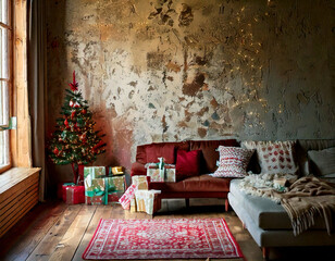 living room with fireplace during the holiday season