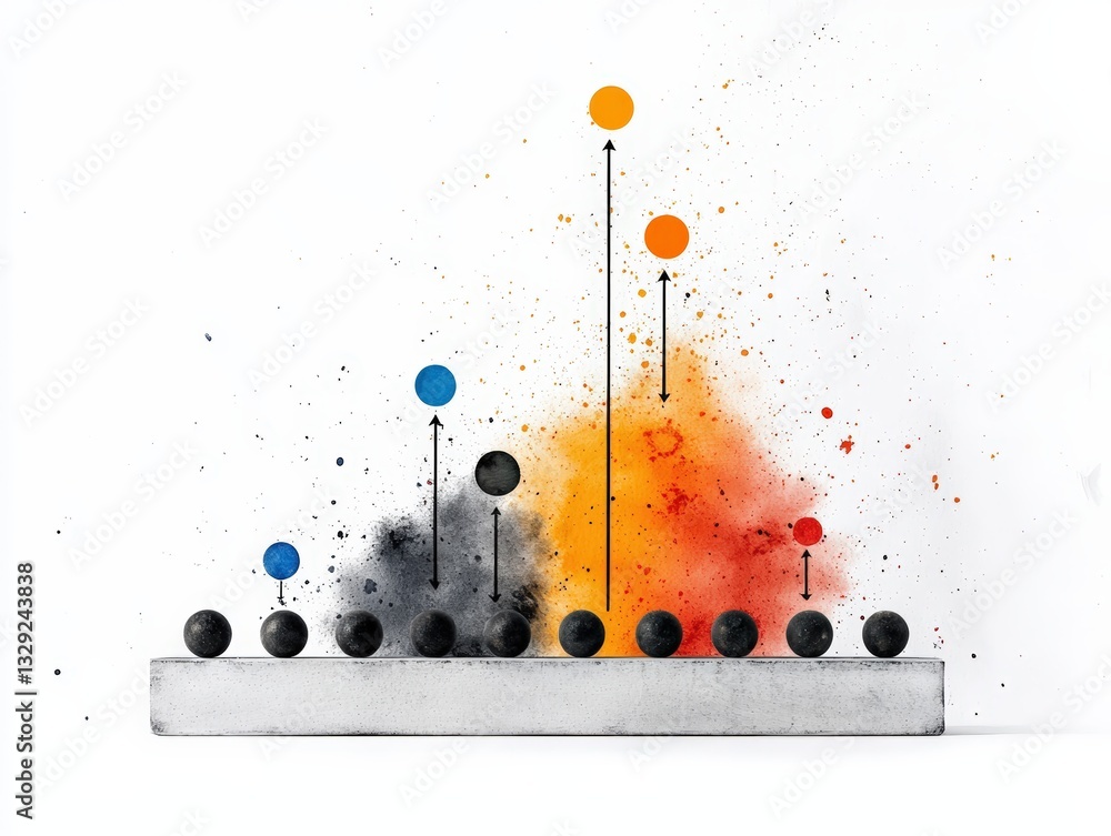 Poster an abstract illustration of data visualization featuring colorful splashes and varying heights repre