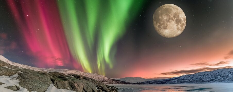 Vibrant aurora borealis displays colorful lights across the starry night sky